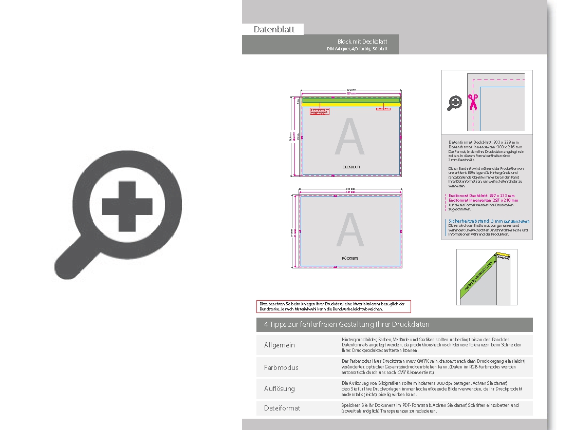 Product Bild block_mit_leimbindung_und_deckblatt__din_a4_quer__50_blatt__4_0_farbig_einseitig_bedruckt